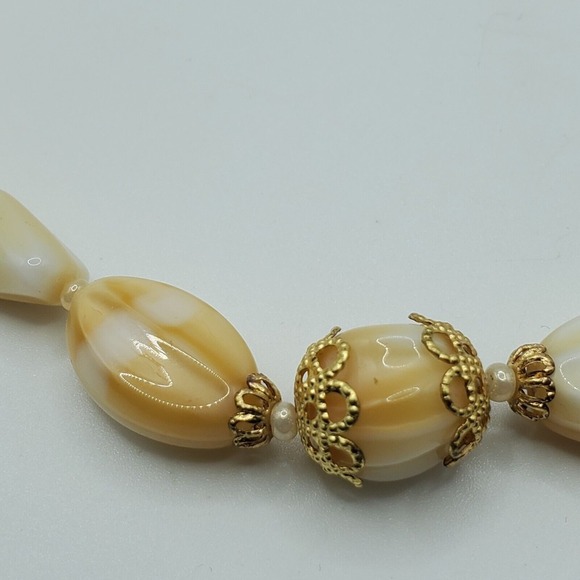 Boho Statement Beaded‎ Necklace Women Layered Gold Tone Cream Yellow Festival - Picture 3 of 10